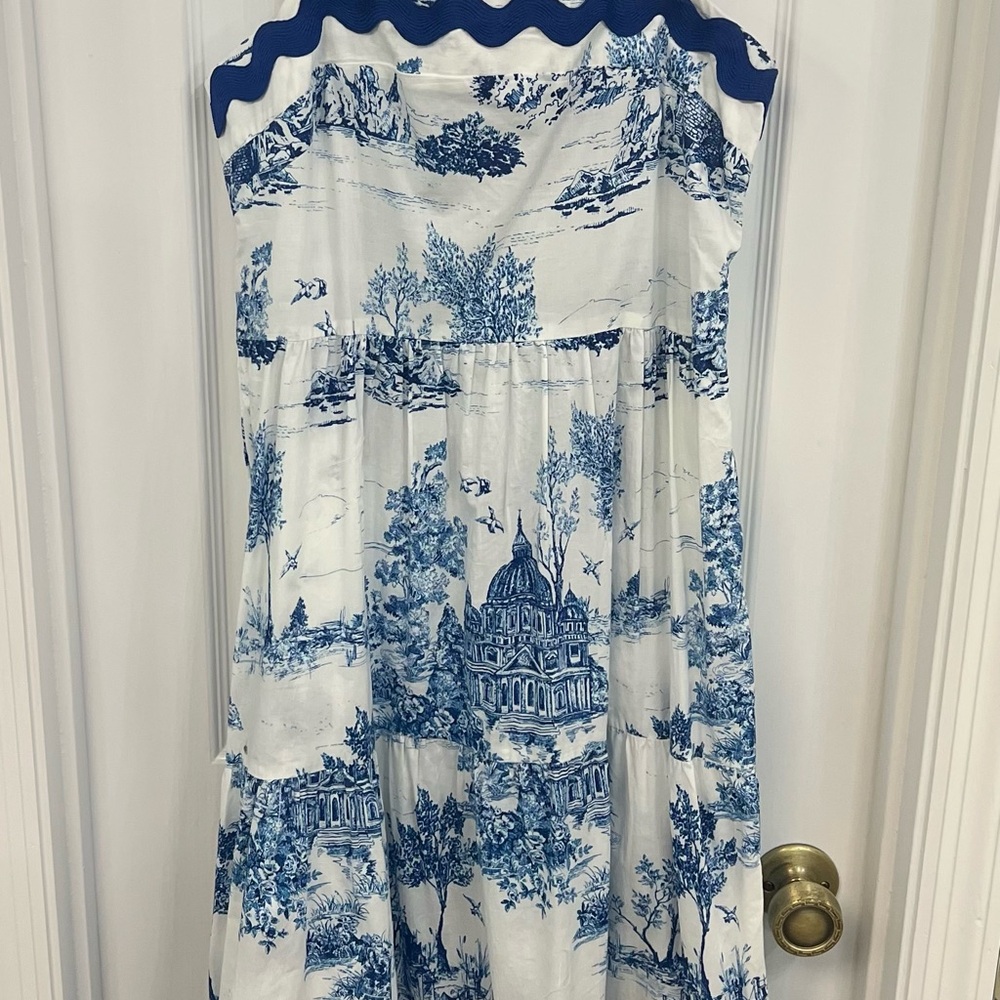 Umgee Blue and White Scenic Print Top